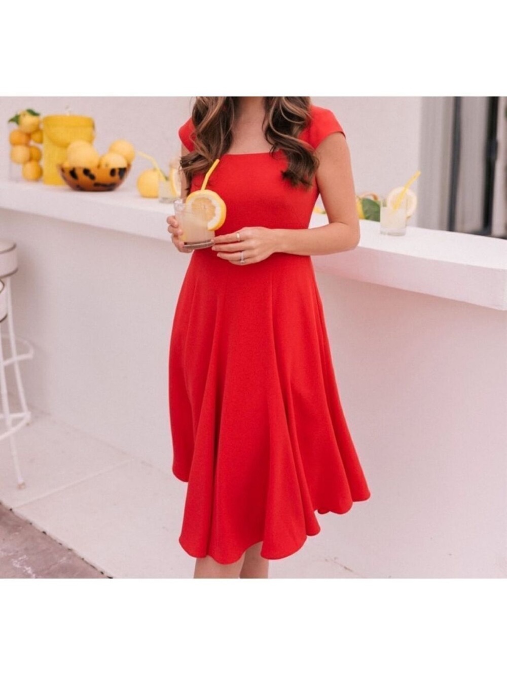 Gal Meets Glam Women's Red Fit-and-Flare Square Neck Dress